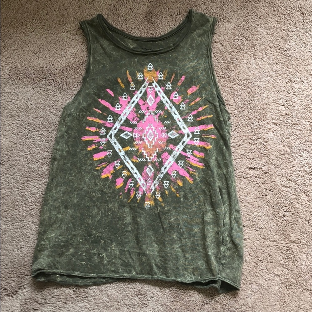 art class green girls tank top, slit in back